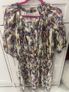 Tanya Taylor Multicolor Abstract Short-Sleeve Peasant Tunic